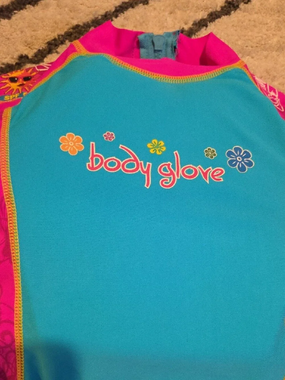 Body Glove Girls' Blue & Pink Rashguard Swimsuit Set With Built In Life Vest